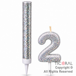 SET BENGALA Y VELA NUMERAL NUMERO 2 CON GIBRE PLATA
